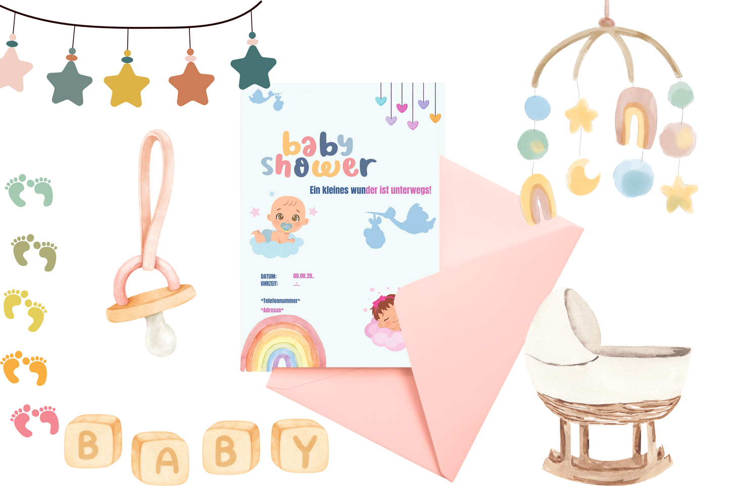Babyshower-Karte - editierbar auf Canva