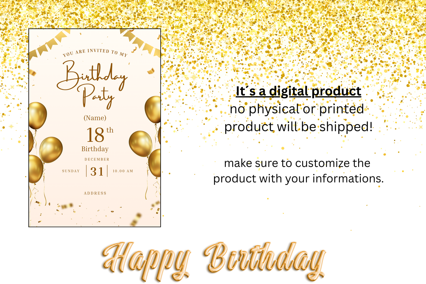 Modern Birthday Card in Gold – Canva